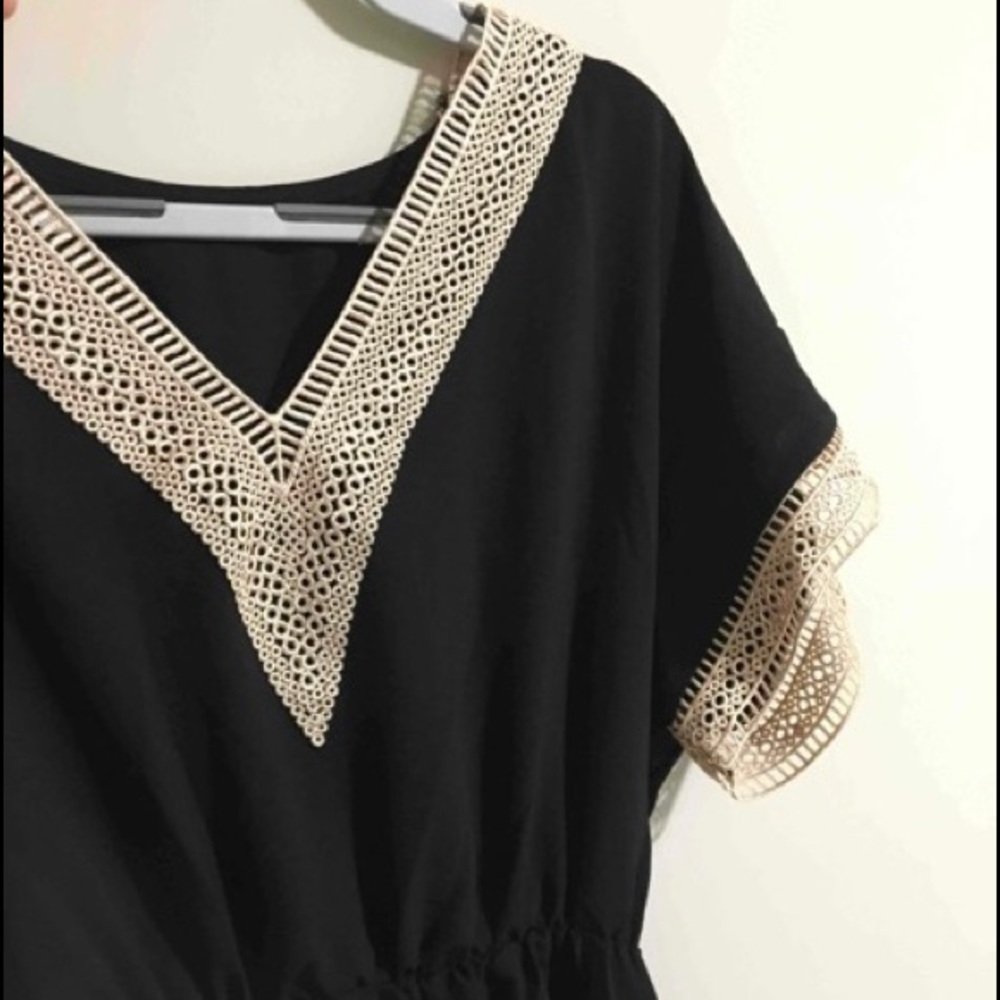 Boho Sheer Mesh Crochet Lace Flounce Sleeve Ruffle Dress - Picture 15 of 15